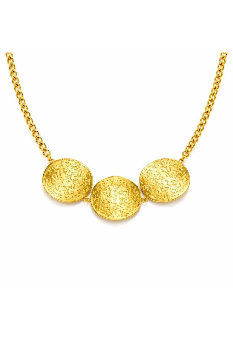 Colier aurit - inox - piese rotunde texturate - + ajustabil - rezistent la ap