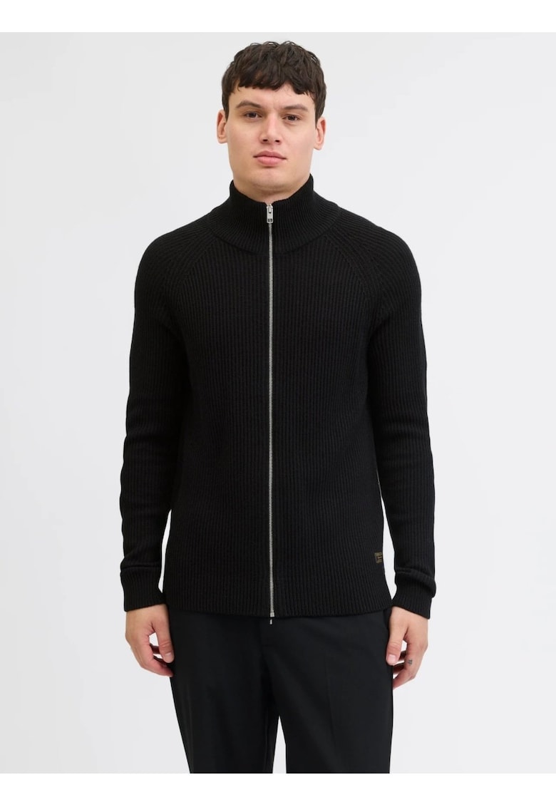 Cardigan barbati cu fermoar si guler inalt - Regular fit - Negru