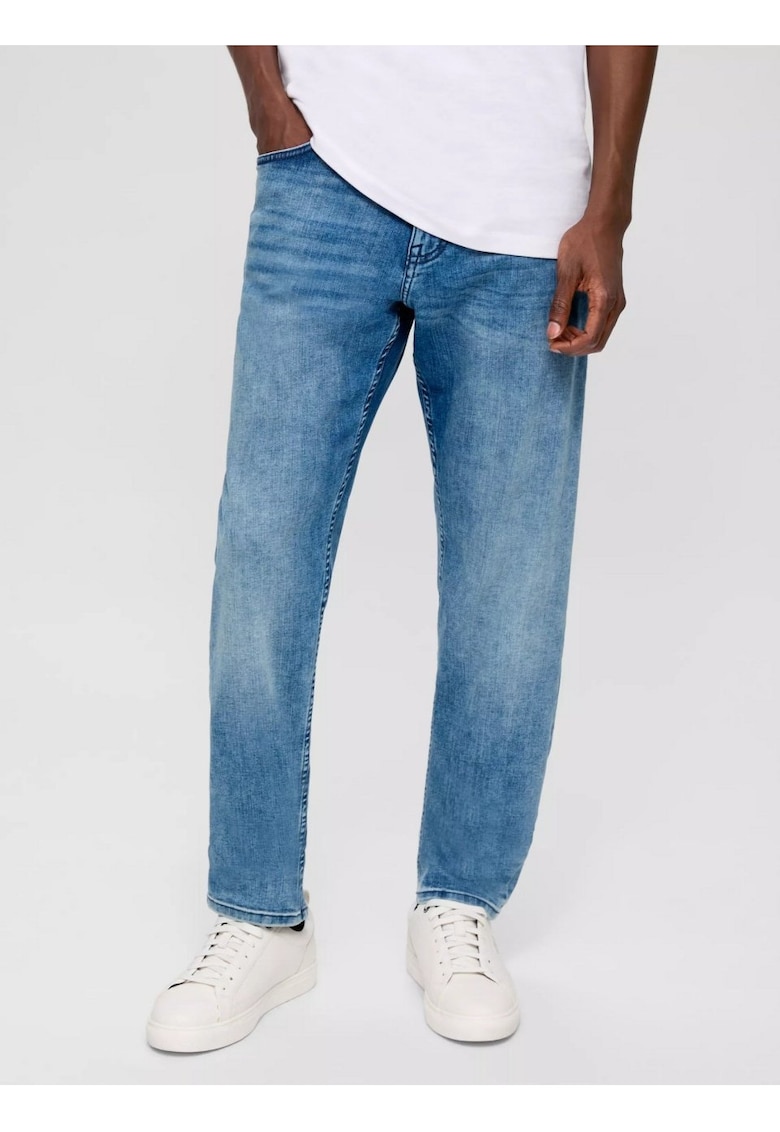 Blugi barbati Mauro - cu talie inalta si croiala Conica - aspect prespalat - Albastru deschis - W31 L34