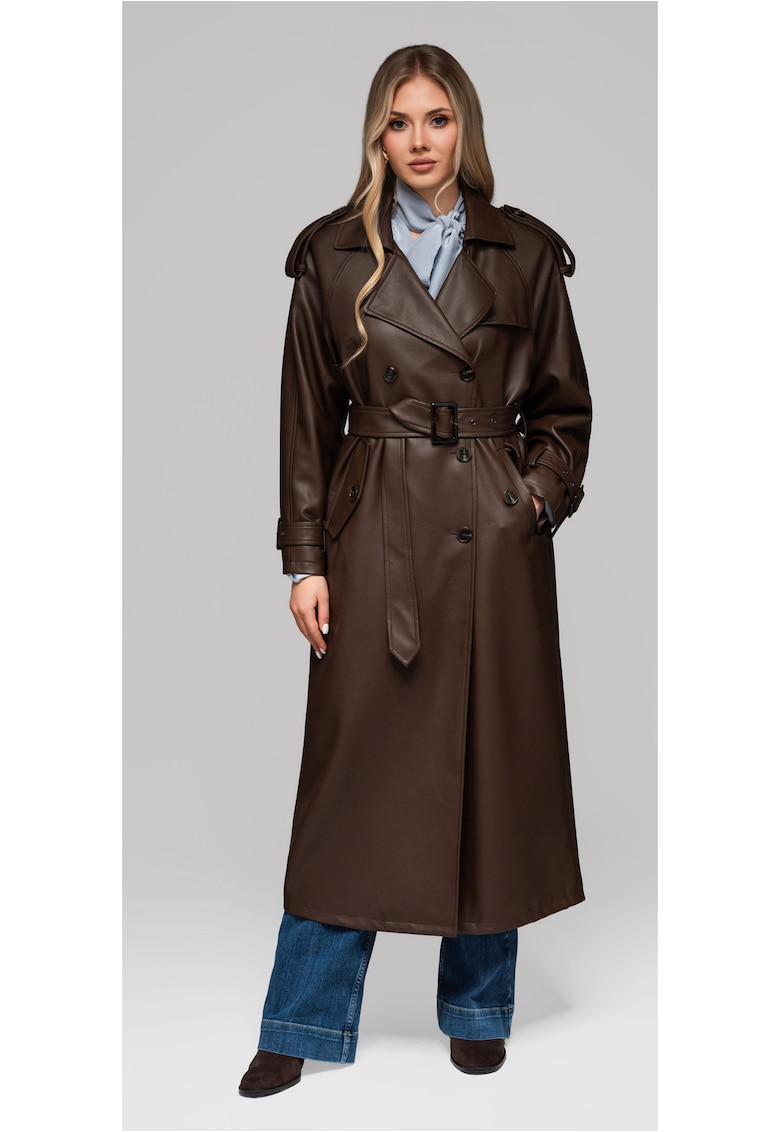 Palton lung elegant imitatie de piele OW-COLC-0100