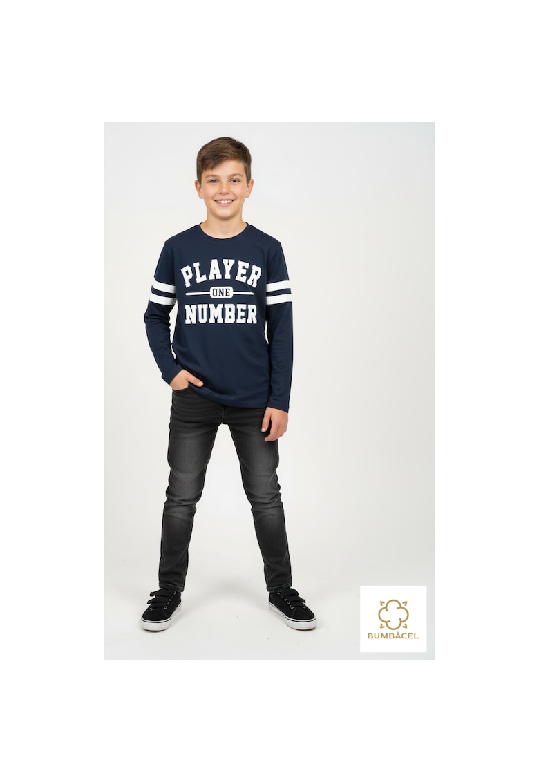 Bluza cu maneca lunga si imprimeu - din bumbac - pentru baieti