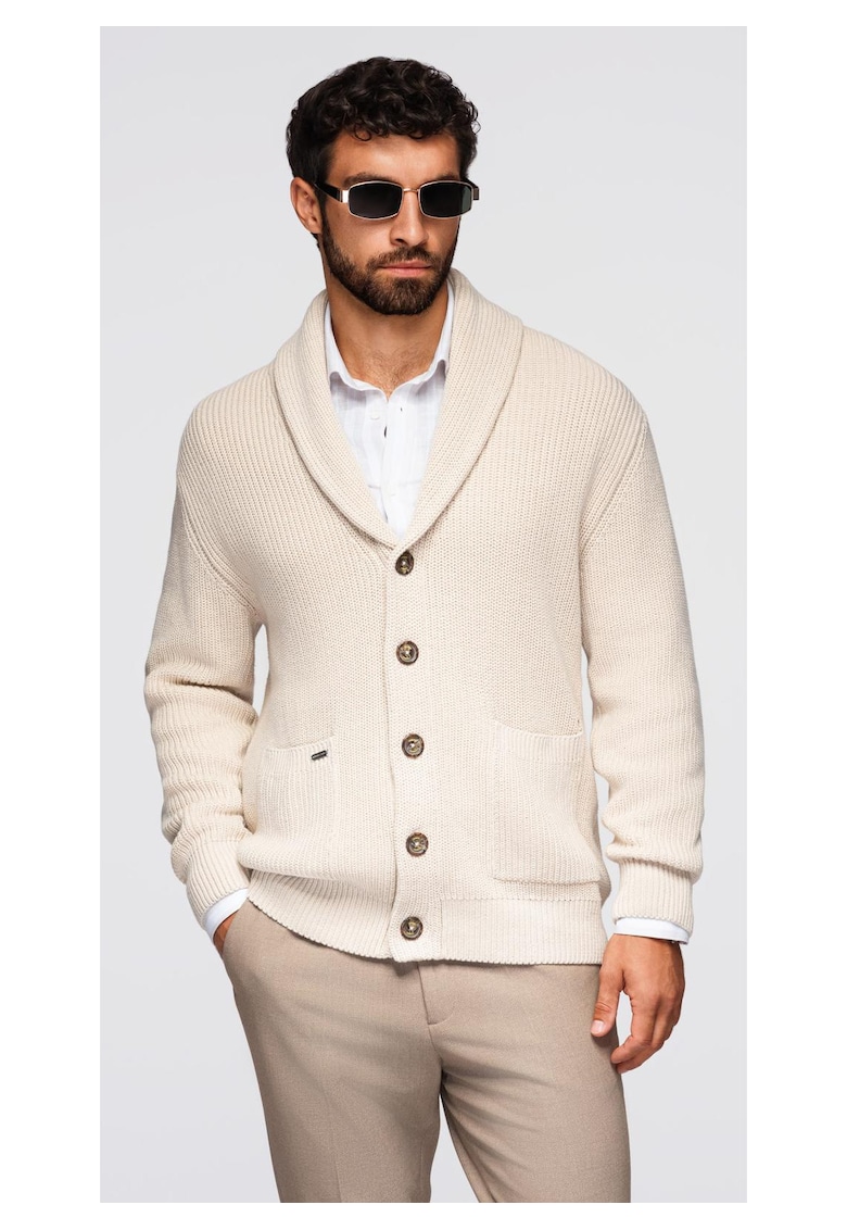 Cardigan din bumbac cu guler sal OM-SWCD-0153