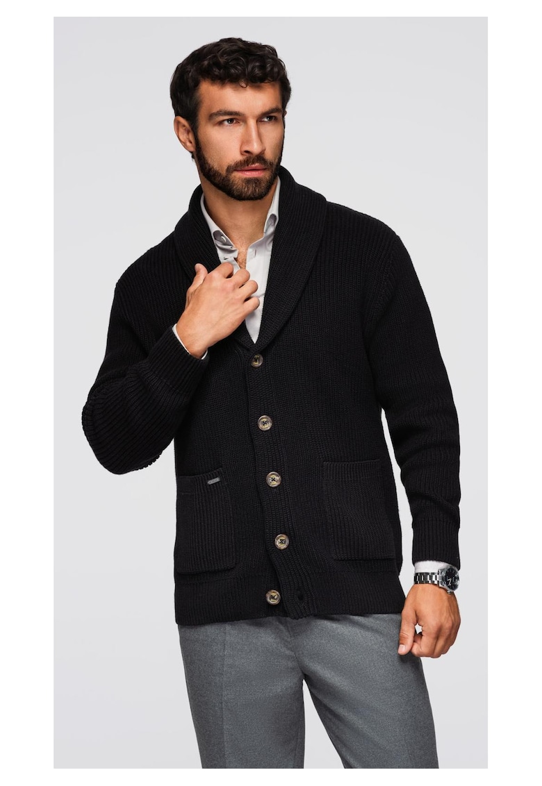 Cardigan din bumbac cu guler sal OM-SWCD-0153