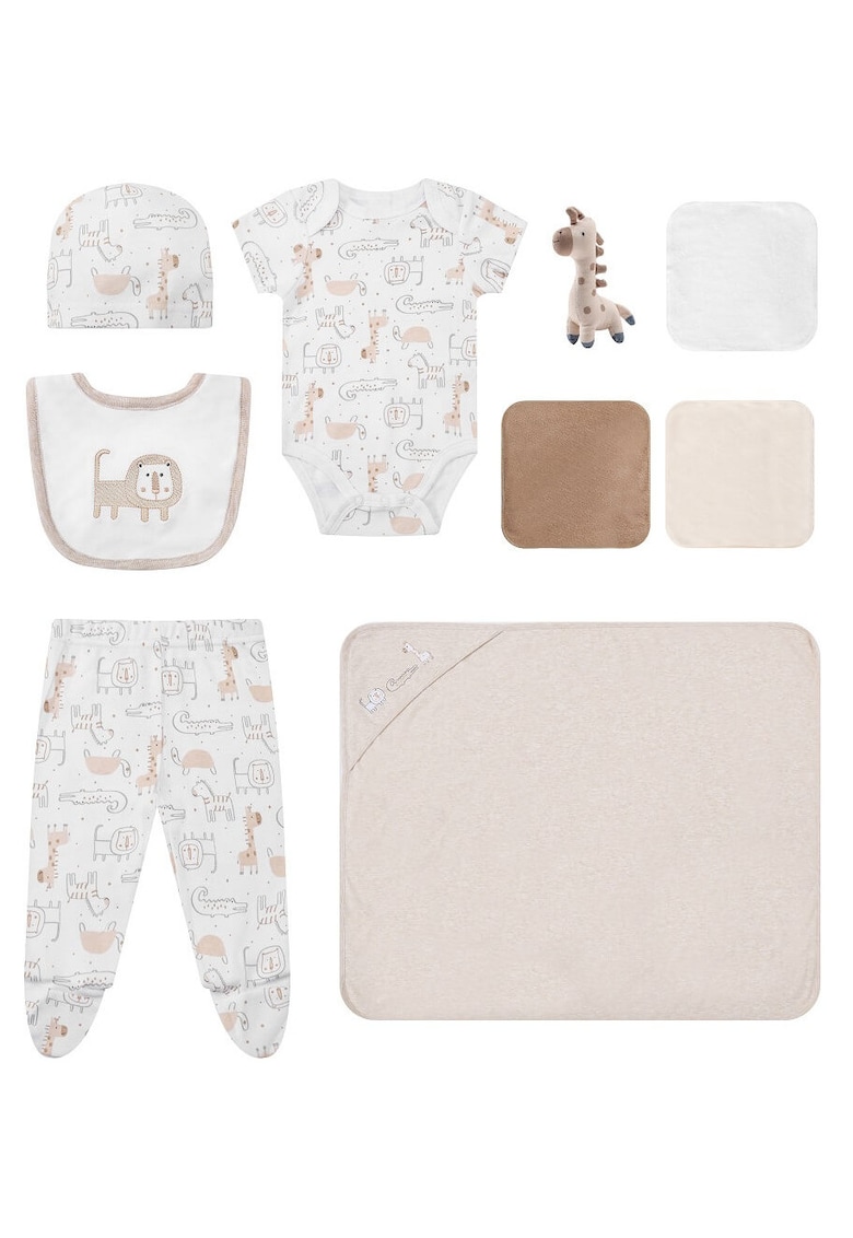 Set cadou bebelusi 10 piese din bumbac - model animalute -