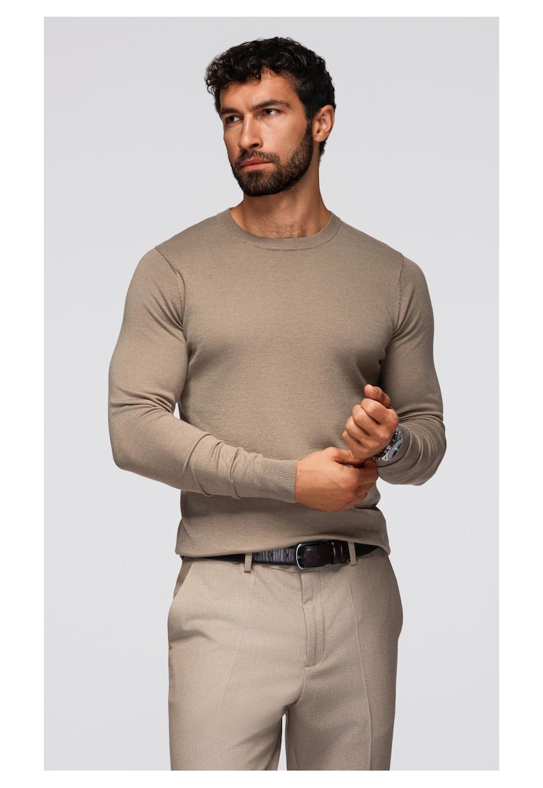 Pulover clasic din viscoza BASIC cu decolteu rotund OM-SWBS-0106 - Bej