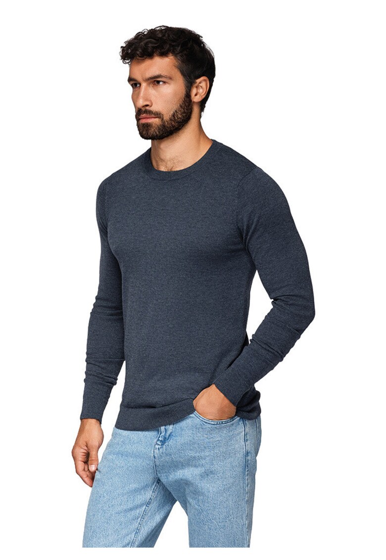 Pulover clasic din viscoza BASIC cu decolteu rotund OM-SWBS-0106 - Albastru inchis