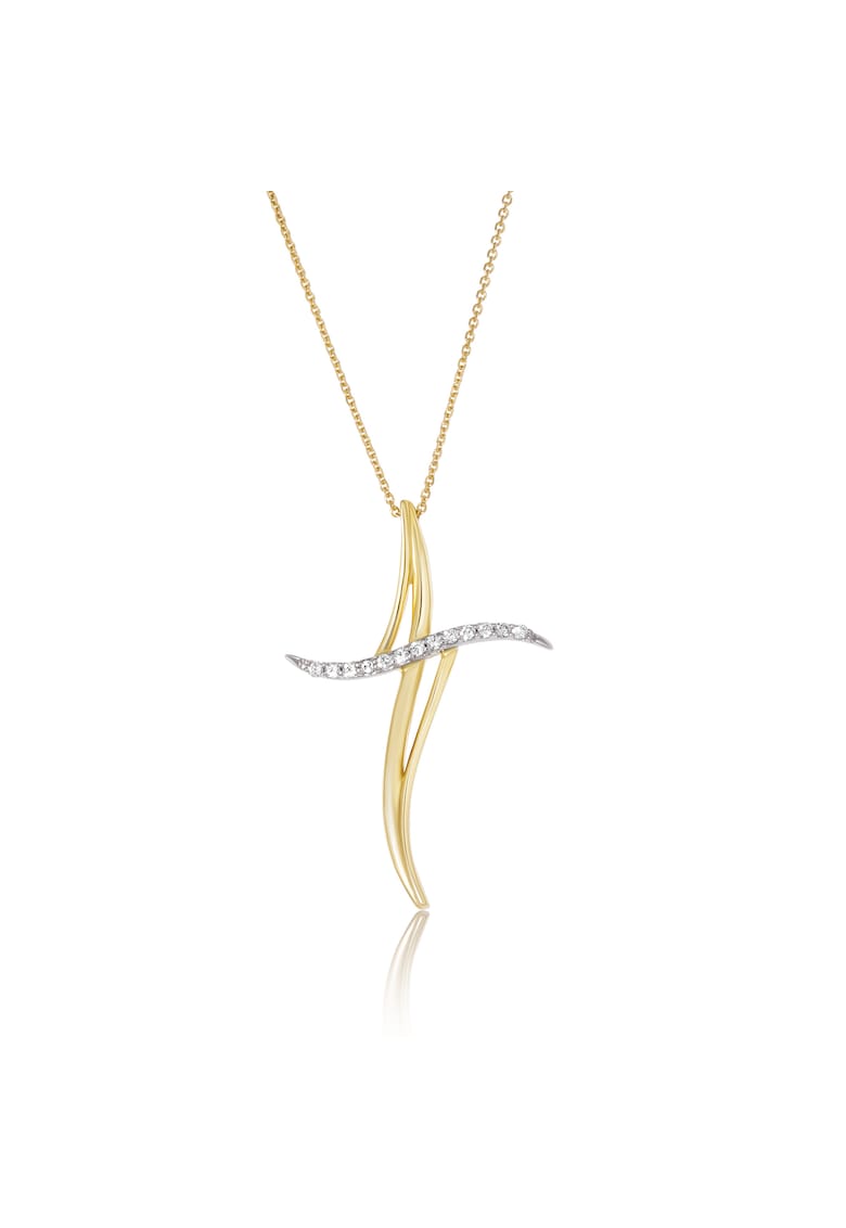 Colier din Aur Galben si Aur Alb de 14K cu Cruce si Zirconia -