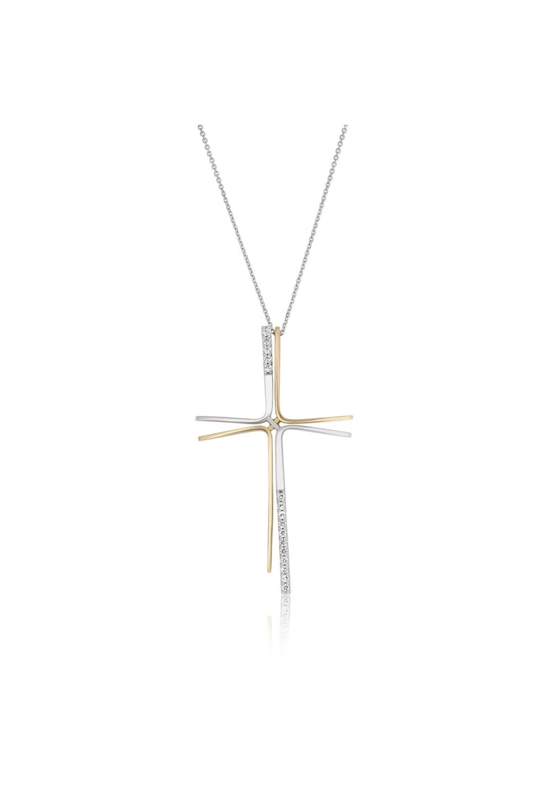 Colier din Aur Galben si Aur Alb de 14K cu Cruciulita si Zirconia -