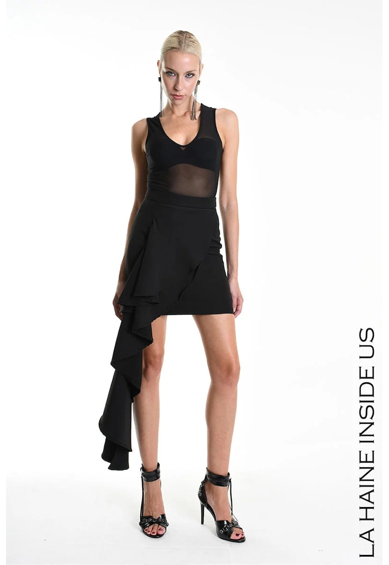 Fusta mini cu volane asimetrice - Negru