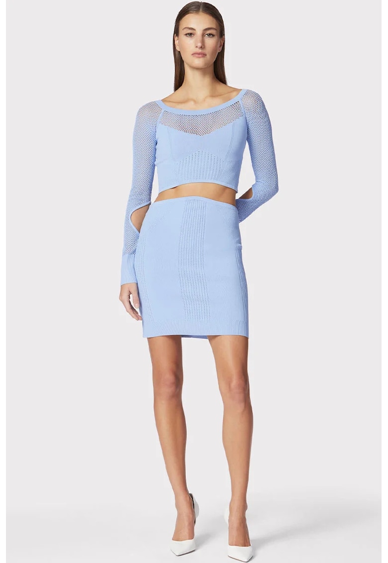 Fusta mini cu talie inalta - Albastru