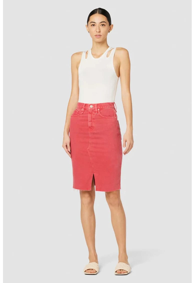 Fusta midi fara tiv cu buzunare frontale - Rosu