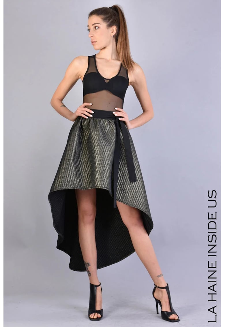 Fusta asimetrica cu model cu dungi