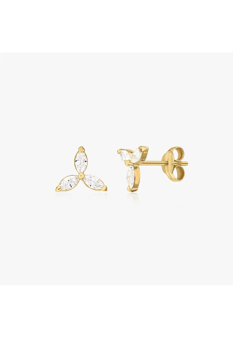 Cercei din aur Flower Studs - Zirconiu