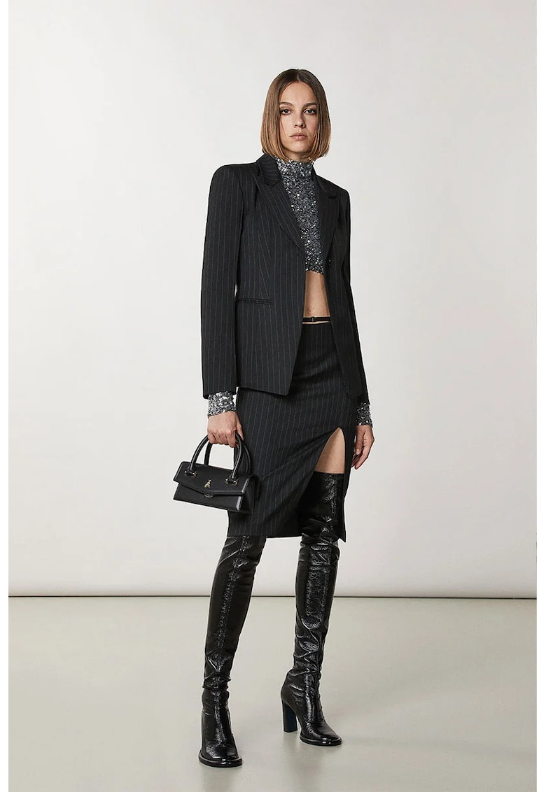 Fusta midi - imprimeu in dungi - cu crapatura adanca pe picior