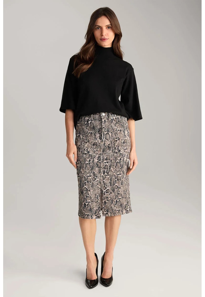 Fusta midi animal-print din denim