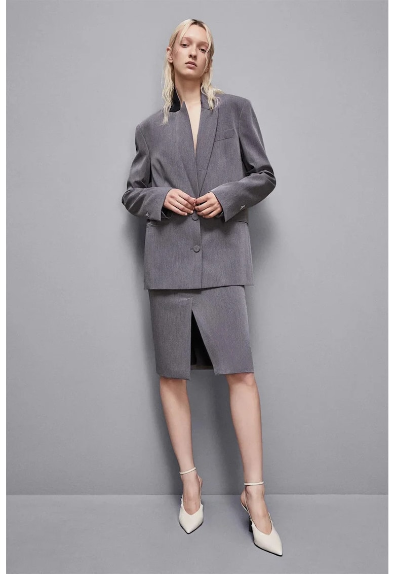 Fusta midi cu buzunare frontale - Gri