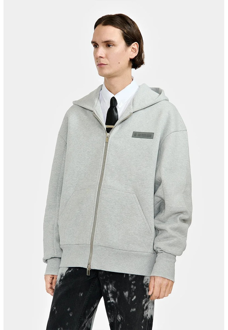 Hanorac supradimensionat cu inchidere prin fermoar frontal