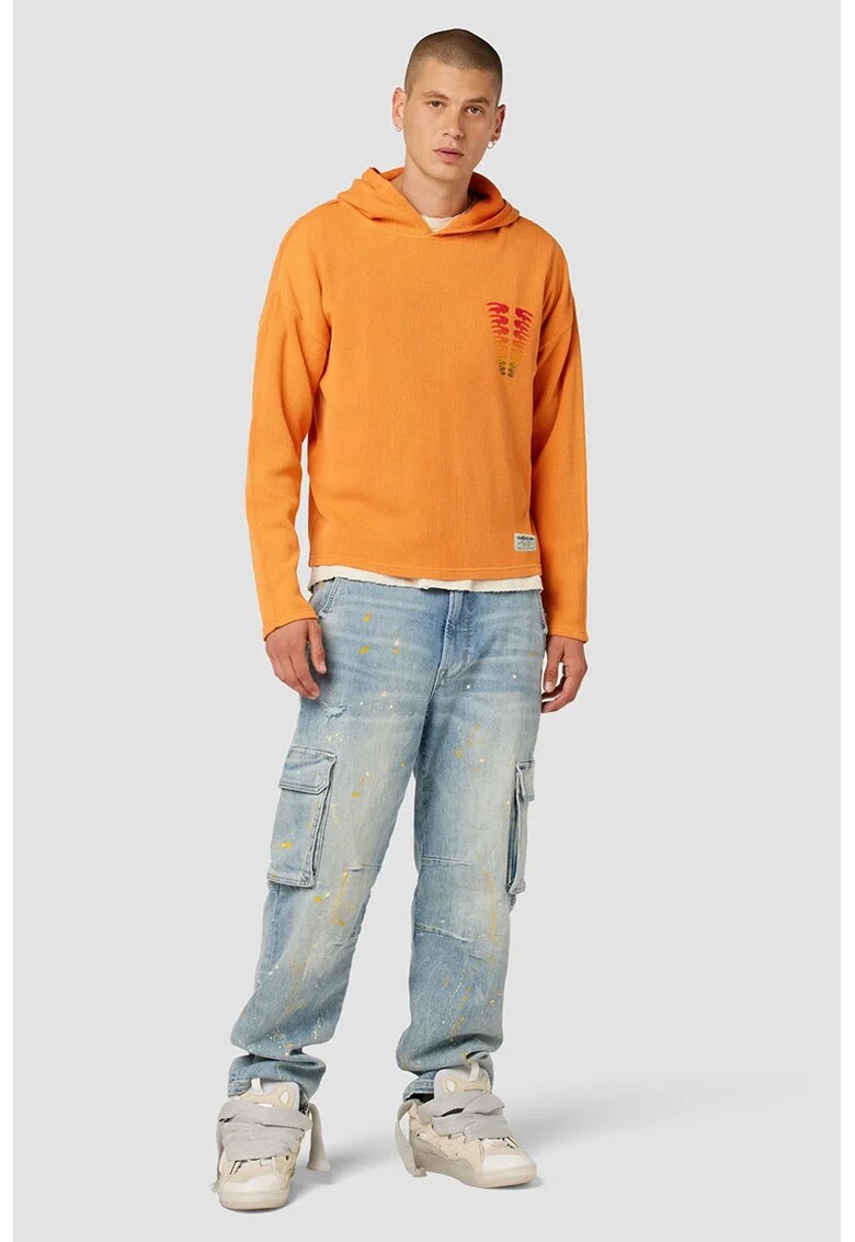 Hanorac cu croi lejer cu gluga si imprimeu grafic - Portocaliu