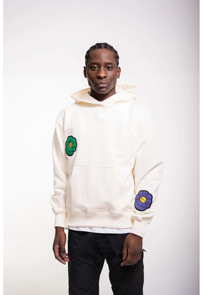 Hanorac supradimensionat cu buzunar frontal si imprimeu floral 3D