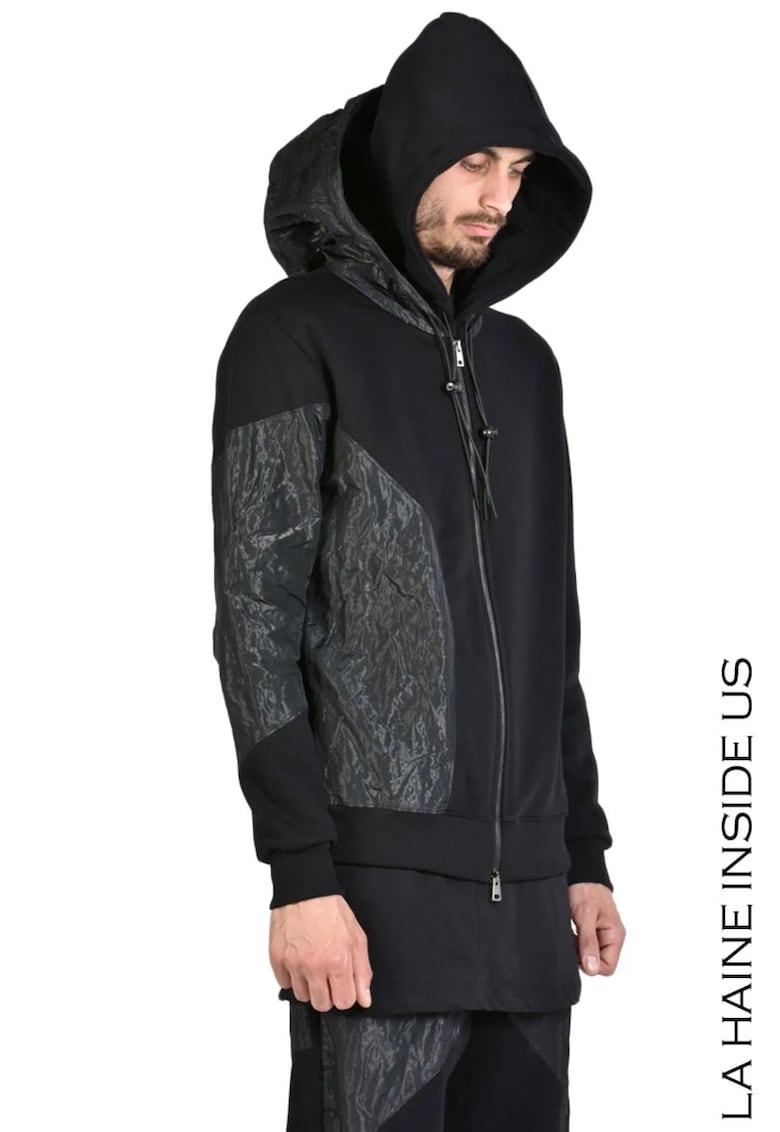 hanorac din bumbac - cu fermoar dublu functional si gluga dubla