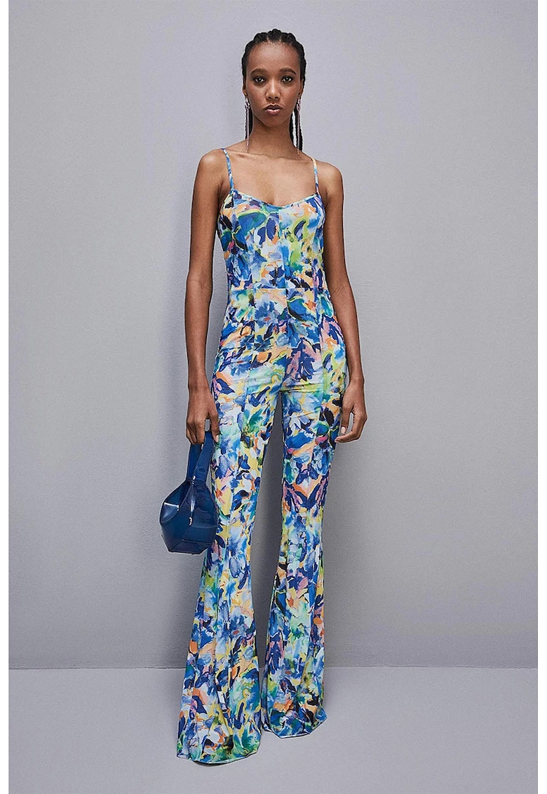 Salopeta cu decolteu asimetric si imprimeu floral