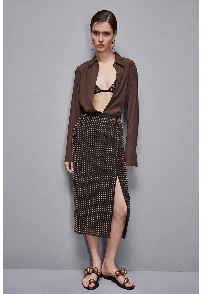 Fusta midi cu aplicatii tip cristale