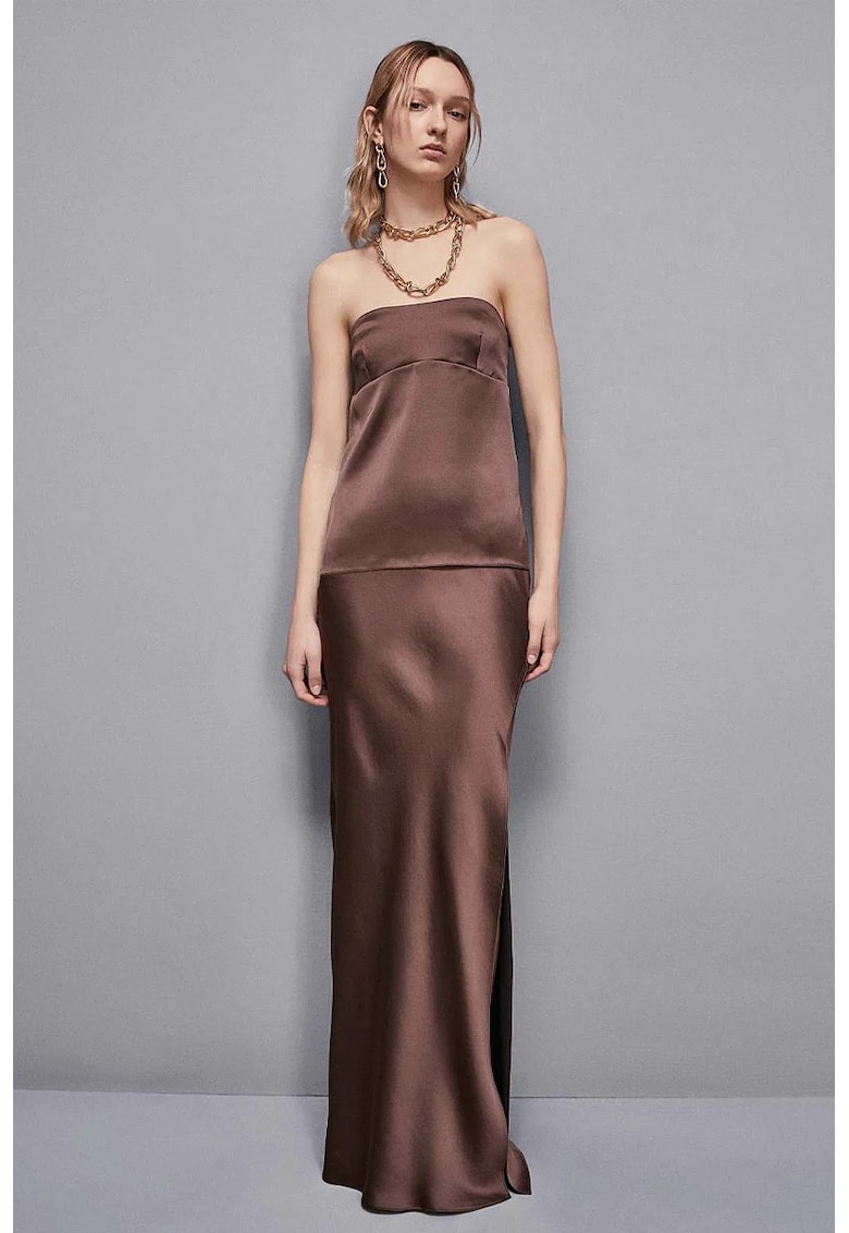 Fusta lunga - satinata - cu elastic in talie