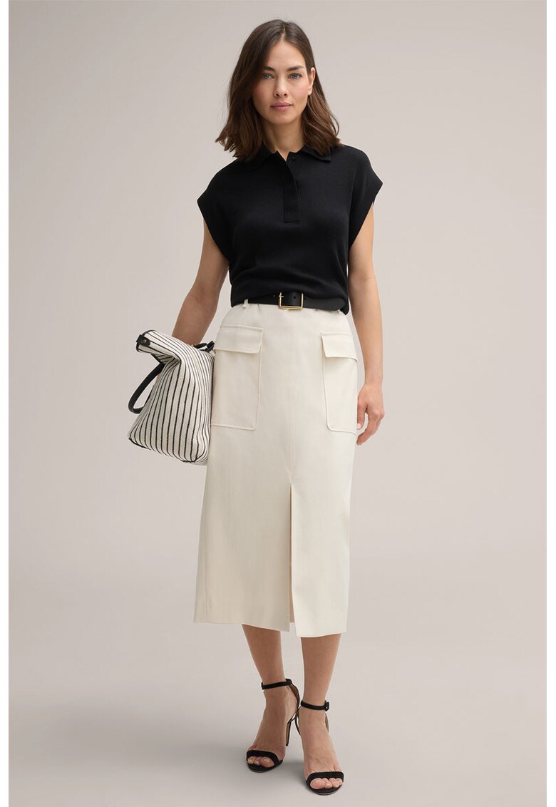 Fusta midi cu buzunare frontale - Alb