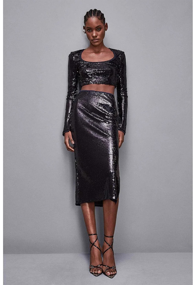 Fusta midi - regular-fit cu paiete