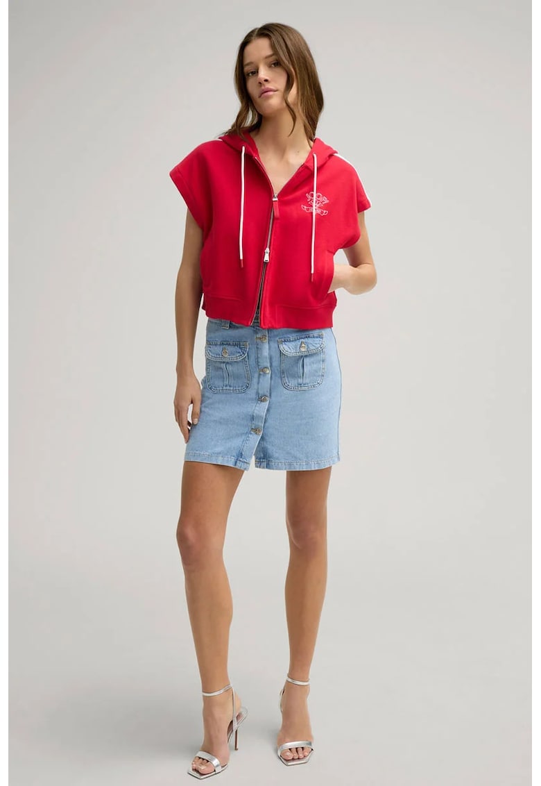 Fusta mini din denim cu inchidere prin nasturi frontali