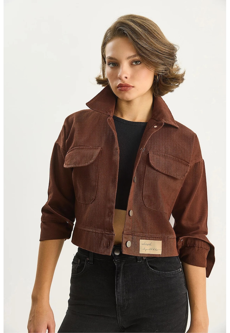 Geaca dama - cu nasturi - maro mocha inchis - textil