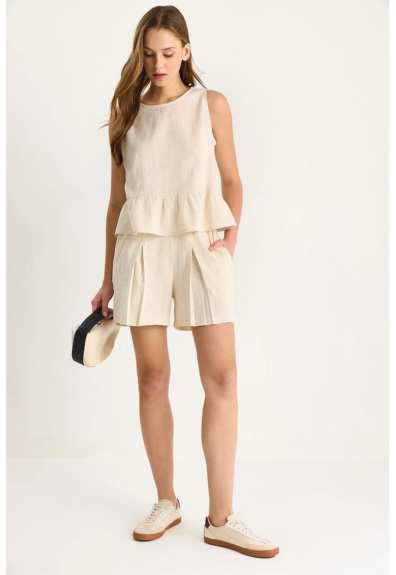 Set compleu din doua piese - maneca scurta - crem - textil