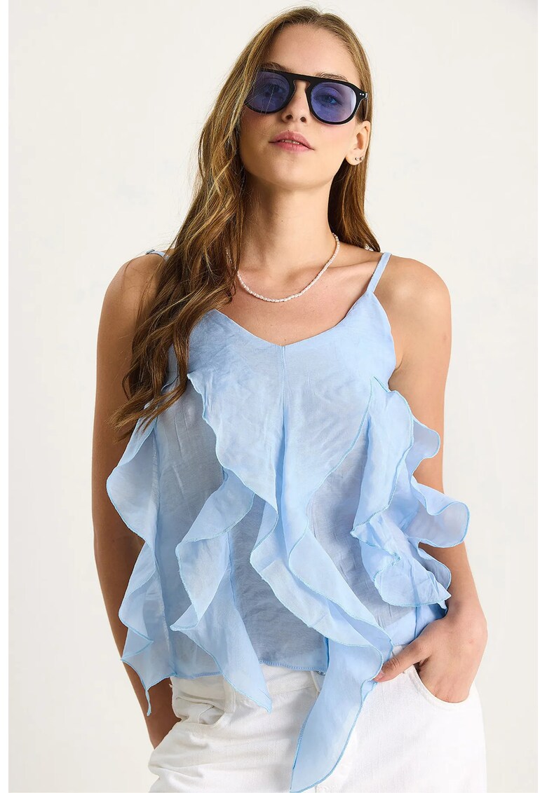 Maiou Bianco Lucci - bumbac - decolteu in V - volane - albastru deschis - tul -