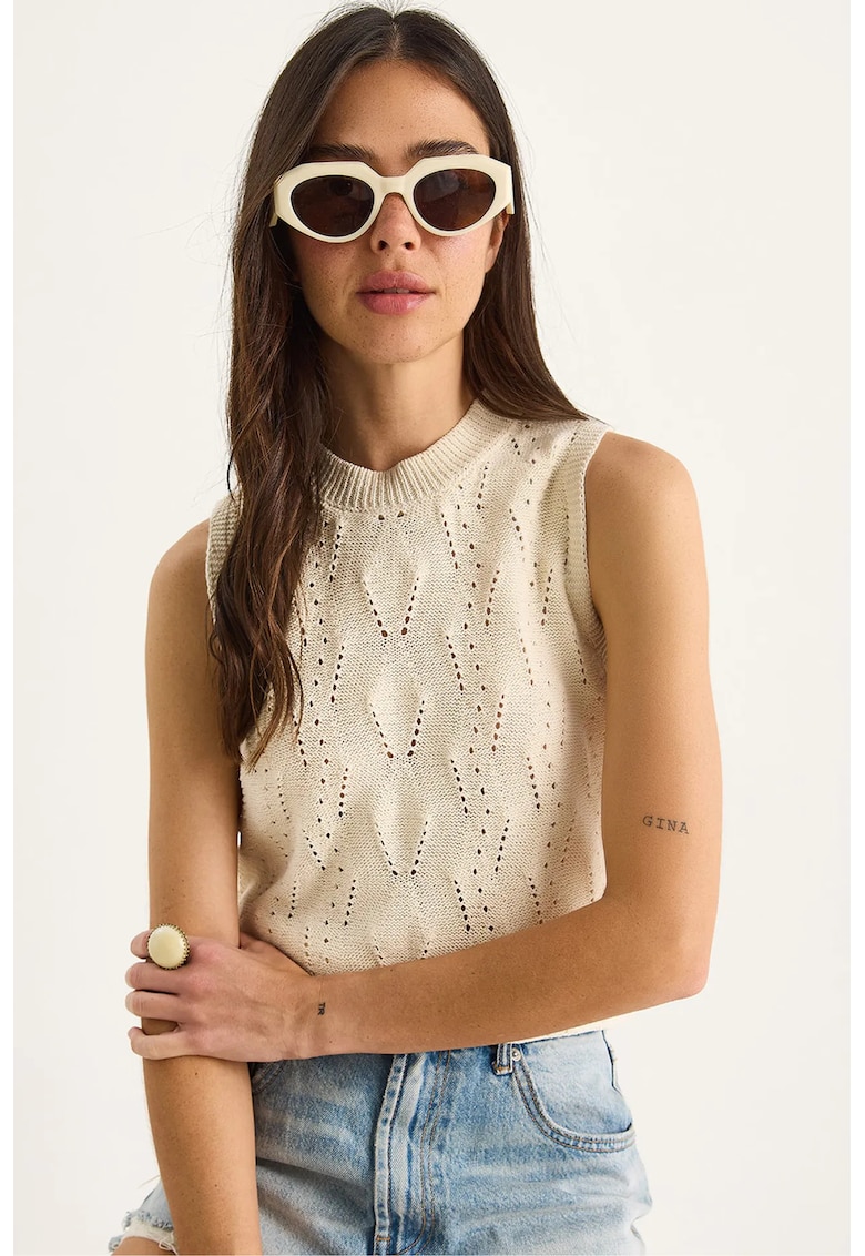 Maiou tricotat - bej - material tricot -