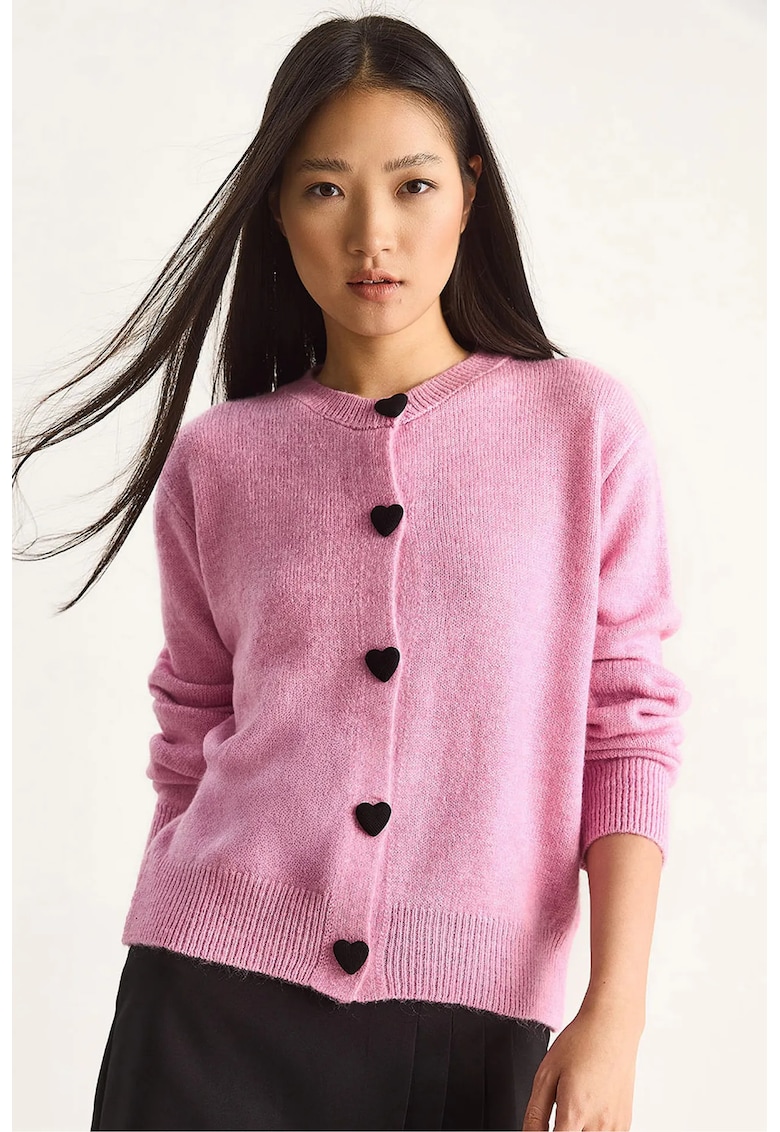 Pulover dama - HiCCUP - tricotat - detalii roz