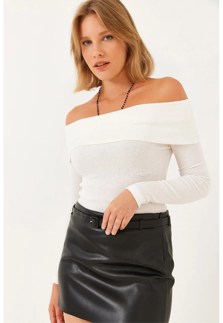 Bluza dama - texturata cu nervuri - ivory - jerseu