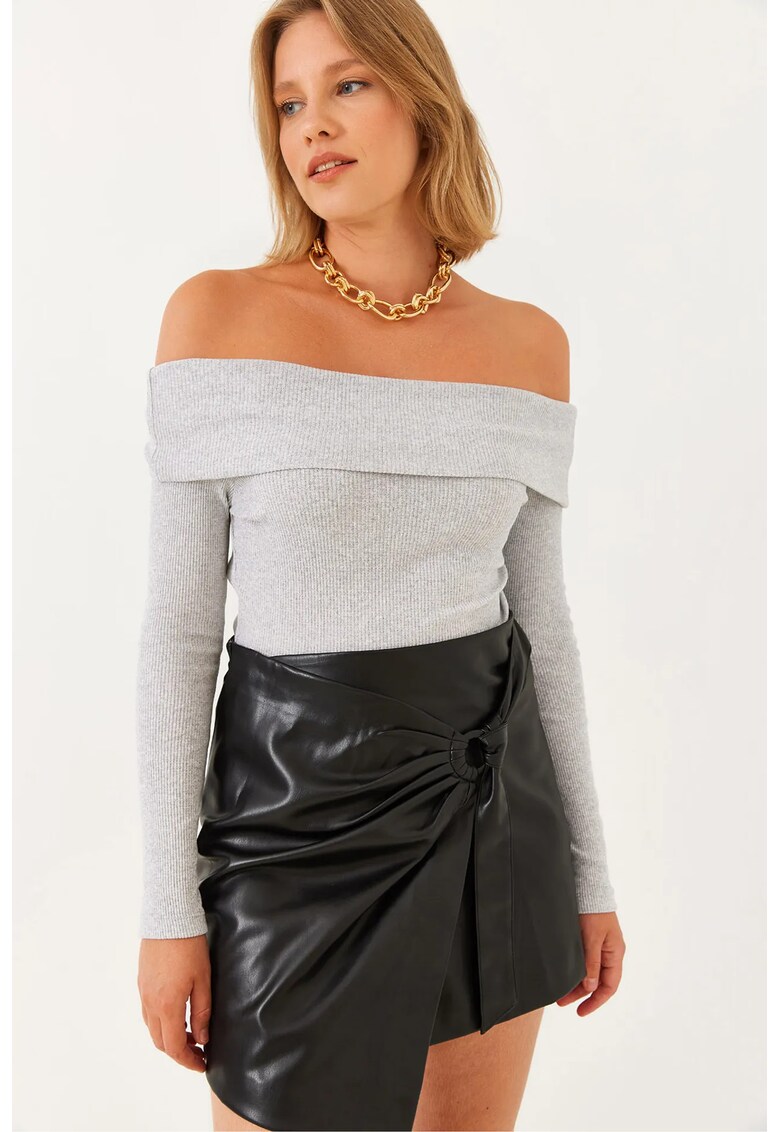 Bluza dama - texturata cu nervuri - gri - jerseu