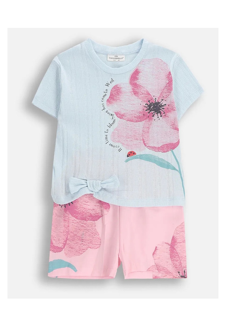 Set de tricou si pantaloni cu imprimeu floral- 2 piese