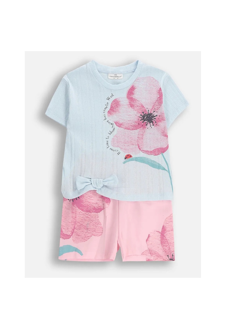 Set de tricou si pantaloni cu imprimeu floral- 2 piese