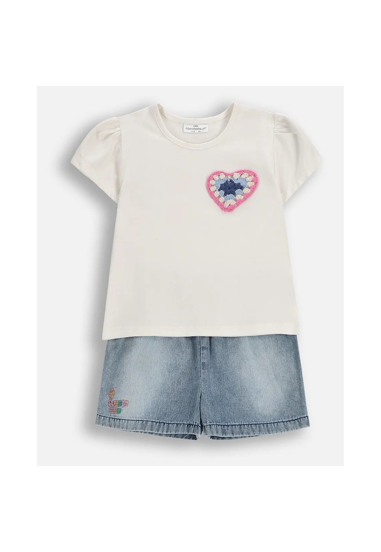 Pantaloni si tricou cu detalii brodate set- 2 piese