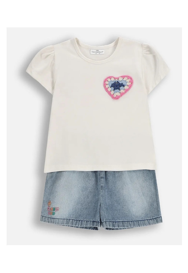 Pantaloni si tricou cu detalii brodate set- 2 piese