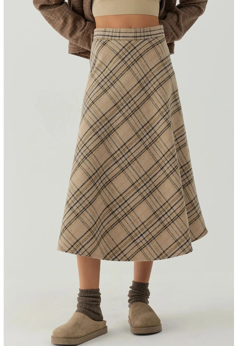 Fuste - Fusta Maxi in A cu Fermoar - Natural - Textil