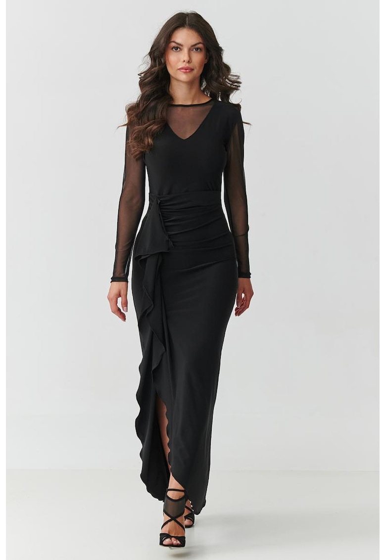 Rochie maxi cu maneci transparente si volane