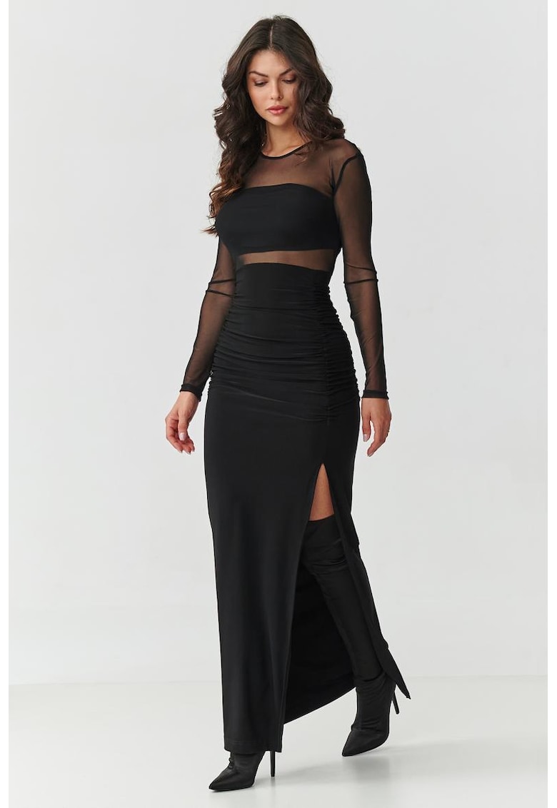Rochie maxi cu insertii transparente si slit lateral
