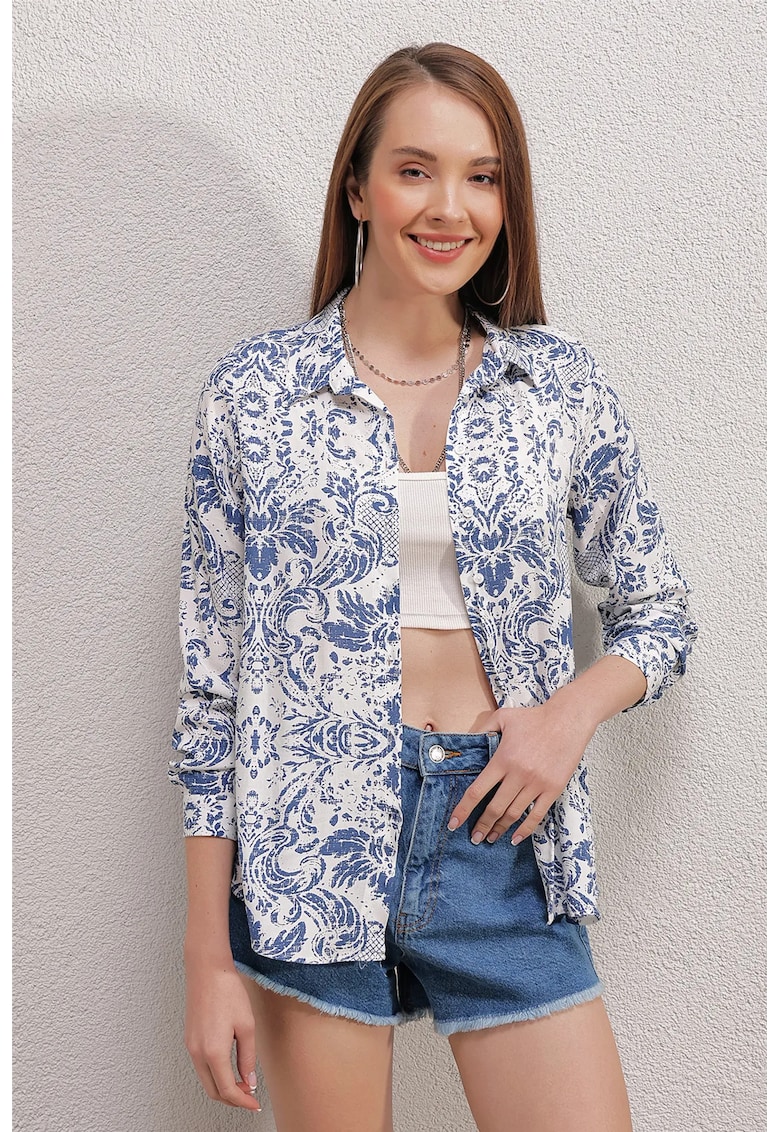 Camasa dama - HiCCUP - textil - albastru/alb