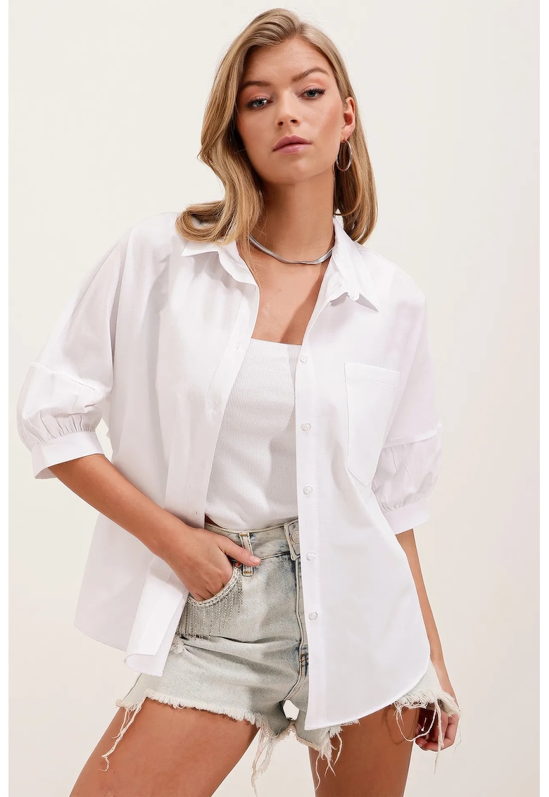 Camasa dama - HiCCUP - bumabc - cu buzunar - alb