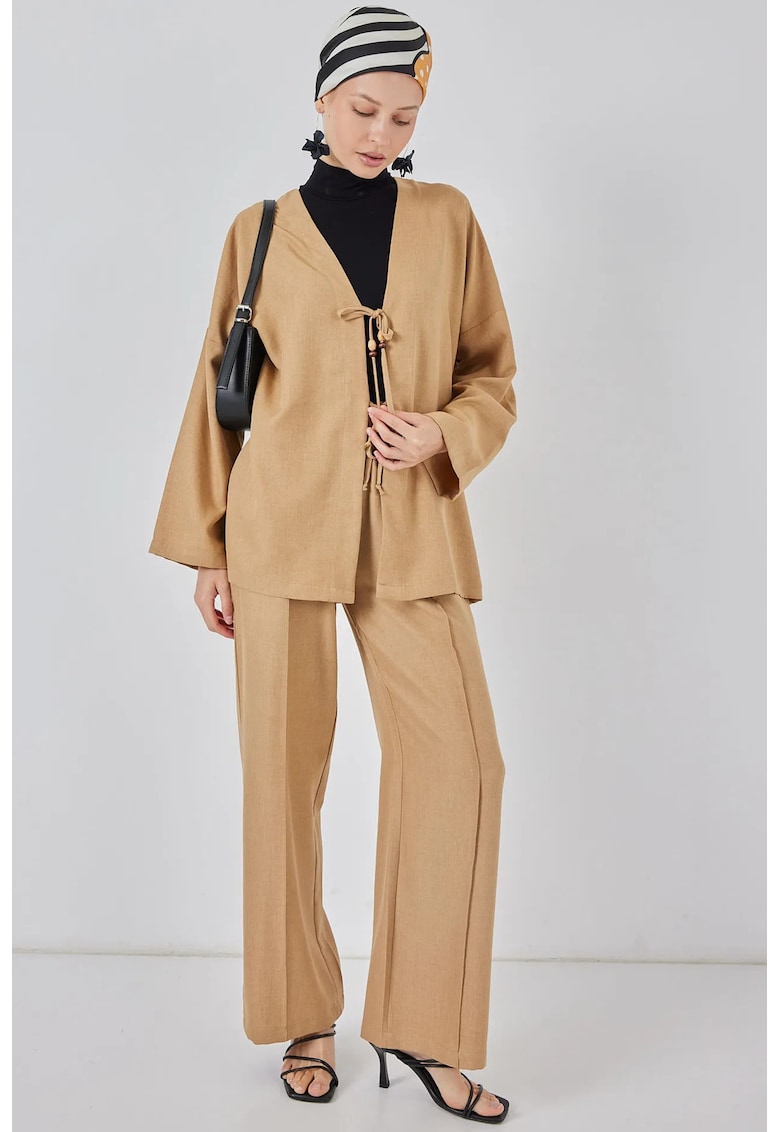 Set cardigan si pantaloni largi - HiCCUP BigDart - maro - in
