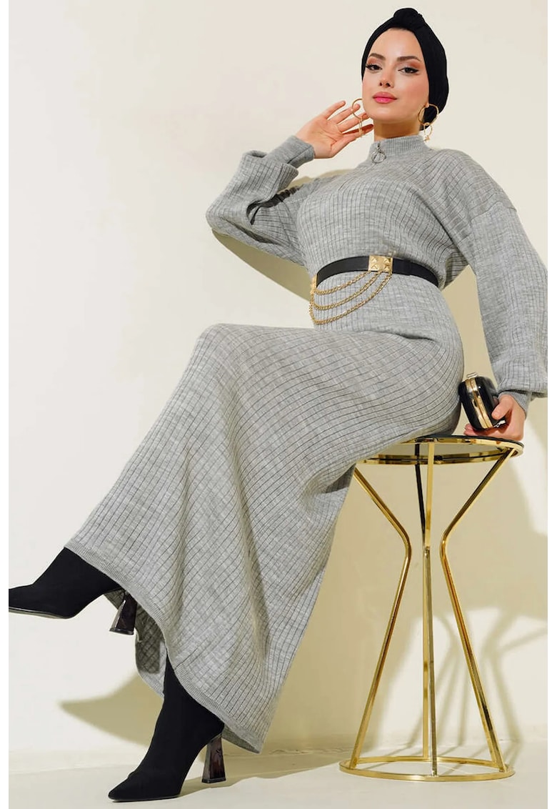 Rochie - Tricot - Gri -