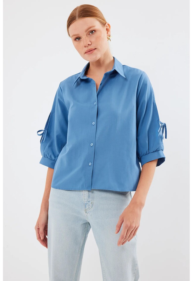 Camasa scurta dama HiCCUP - bumbac - albastru