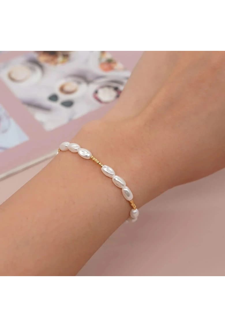 Bratara elastica cu perle - aurie - 6cm